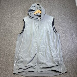 Under Armour Running Vest XL Gray Loose Sleeveless 1/2 Zip Hooded Softshell Men